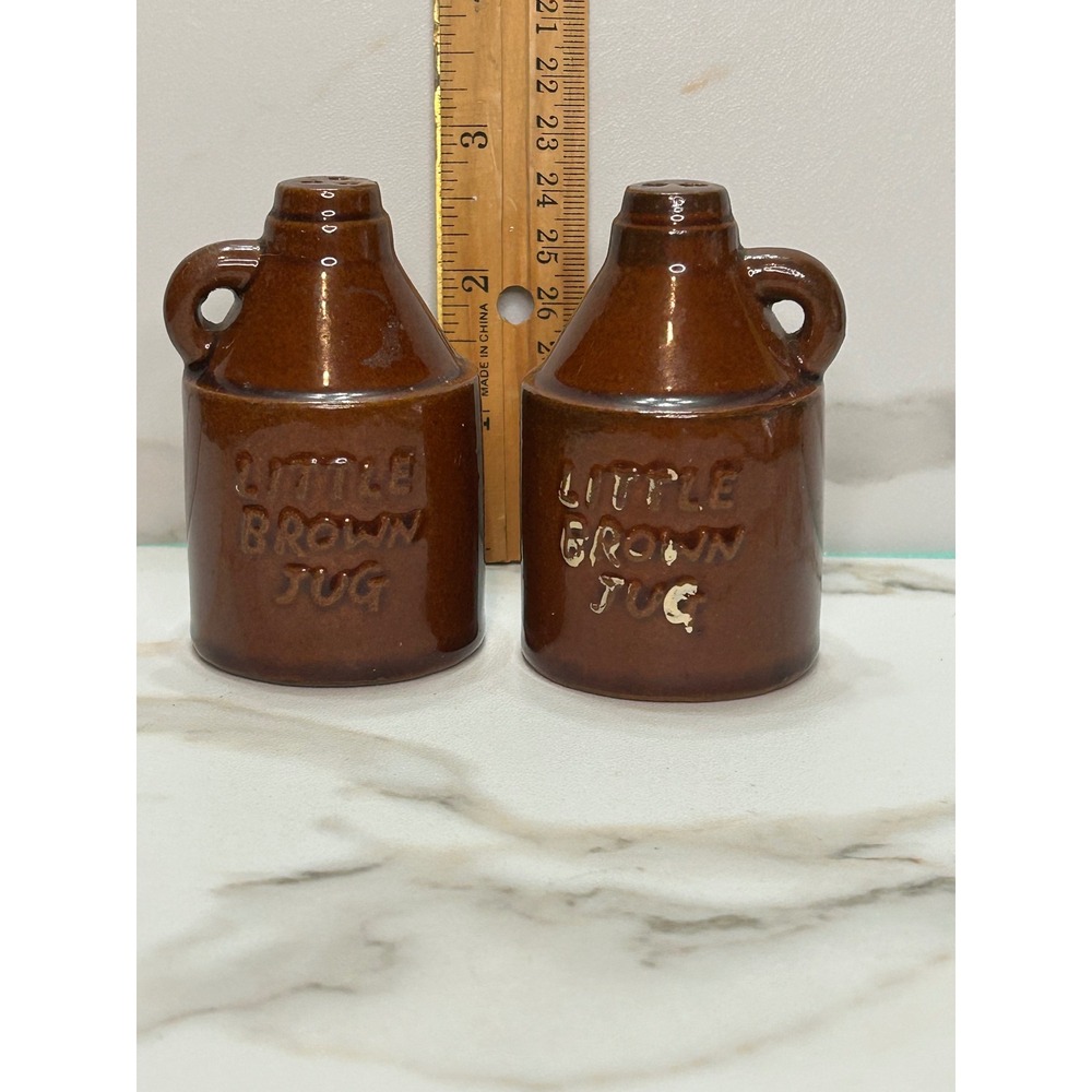 Vintage Little Brown Jug Ceramic Salt and Pepper Shaker Set Brown Glaze 3 Inch